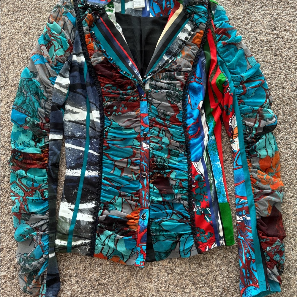 Alberto Malaki size Small Collar shirt blue colorful embellishment